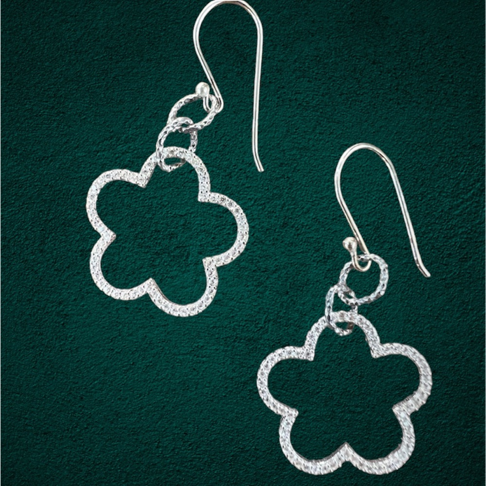 Clear Gem Flower Earrings 925 Sterling Silver